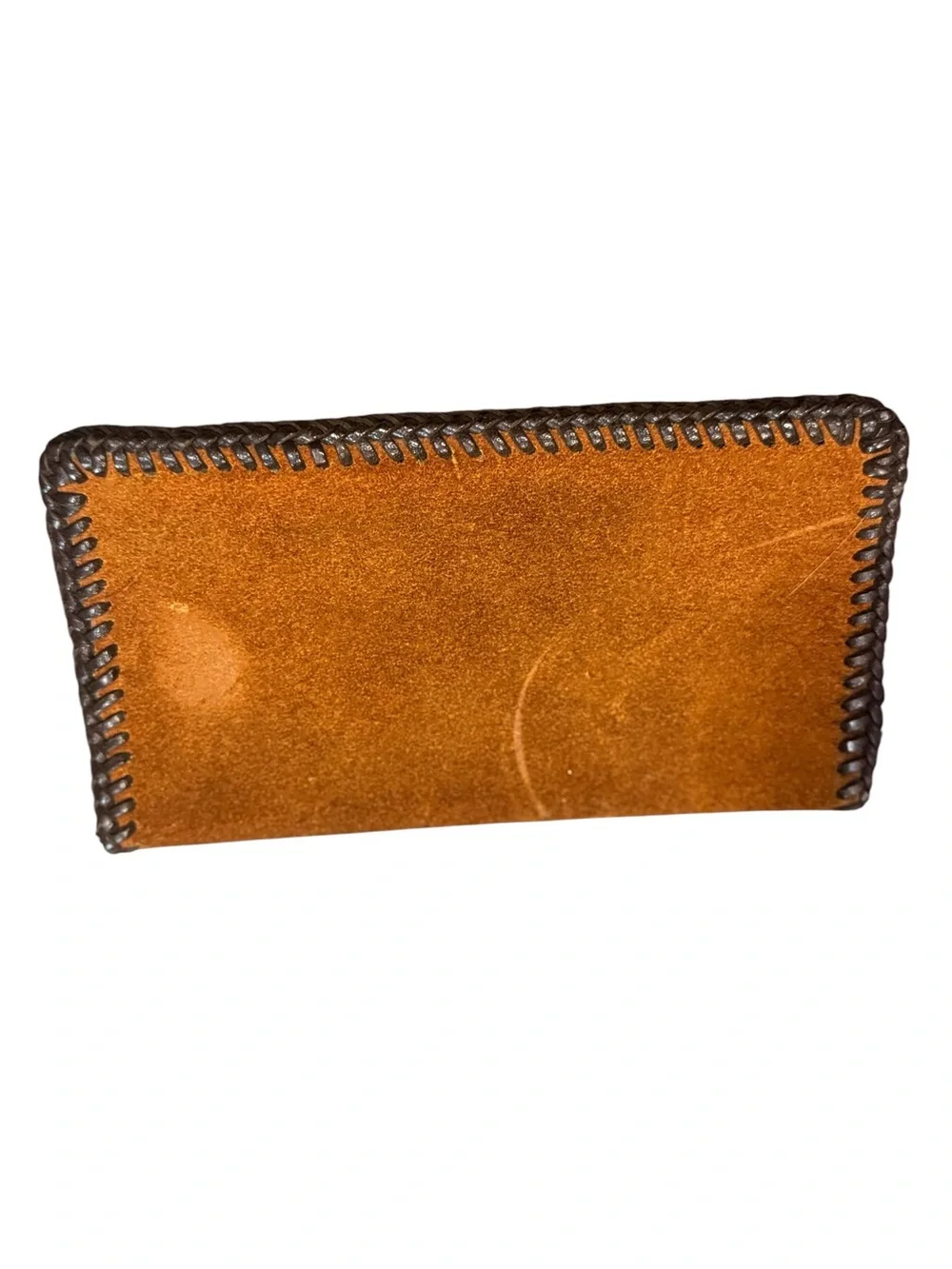 Handstitched Suede Check Holder in Caramel Brown